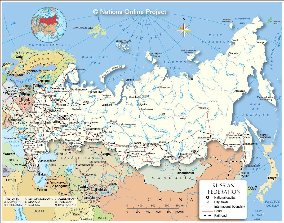 Страни, граничещи с Русия на карта - карта на Русия и съседни страни ...